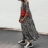 Loose Oversized Chiffon Dress Women Casual Chic Print Long Maxi Dresses V Neck Long Sleeve Korean Dress Vestido