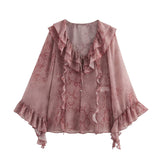 Homemade New Women's Classic Animal-Printed Stacked Decored Shirt