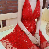 New Sexy Deliang Liang V-Neck Evening Dress Suspension
