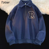 Street American Half Zip Long Sleeve POLO Shirt Sweatshirt Gray Cotton Oversized Pullover Korean Streetwear Winter