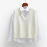 Outerwear Sweater Vest Women Knitted 2022 Spring Autumn Loose Sleeveless Girls V-Neck Pullover Short Tops Female
