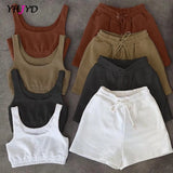 Sportswear High Waist Two Piece Sets Women Casual Crop Top & Drawstring Shorts Matching Set 2021 Summer Athleisure