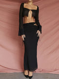Summer Elegant Dress for Women 2022 Womans Lace Tops And Maxi Skirt Set Beach Sexy Outfits See Through Two Piece