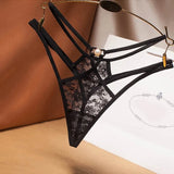 cut-out perspective women's underwear lace fashion cross belt bundled thong pearl decoration t pants embroidered