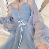 Fairy Elegant Dress Women Princess High Waist Sweet Strap Dress Female Korean Casual Holiday Gauze Kawaii Dresses