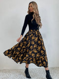 Printed Modest High Waist Elastic Waist Print Midi A-Line