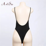 Casual U Cutout Backless Strap Cotton Bodysuit Femme Teddy Bodycon Rompers Womens Summer Jumpsuit Overalls Mujer