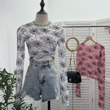 Spider-Web Yarn Velvet Perspective Bottom Shirt Dark T-Shirt T-Shirt Short Long-Sleeved T-Shirt Top