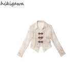 Women Vintage Shirts V-neck Floral Long Sleeve Y2K Crop Tops Shirts 2024 Busas Mujer De Moda Slim Fashion Short Blouses-Outfit
