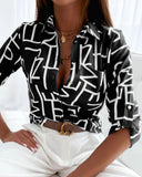 Letter Print Office Shirt Autumn Women Lapel Long Sleeve Single Breasted Blouse Elegant Pocket Camisas De Mujer