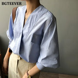 Casual Oversized Solid Women Blouses Shirts V-neck Full Sleeve Loose Female Tops Shirts 2021 Autumn Ladies