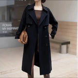 On The New High-Grade Knee Windbreaker Women's 2024 Spring And Autumn Temperament Design British Double Breasted Long Loose Coat-Outfit
