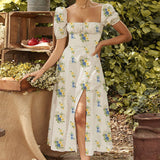 Women's Temperament Floral Lace With Short Lotus Leaf Side Holiday
