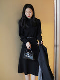 Female Black Knitted Sweater Dresses for Women Elegant Ladies Turtleneck Long Sleeve Midi Vestidos Autumn Winter