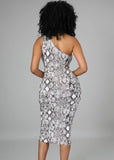 Sexy Print Bandage One Shoulder Sleeveless Midi