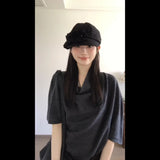 Collar Five-Sleeved T-Shirt Top Women Irregular Check-In Half Dress Korean