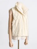 Toloer 2024 Niche Loose Vest Diamond Chain Trim Clip Cotton Sleeveless Jacket-Outfit