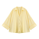 Spring And Summer New Women's Fashion Casual Collar Striped Wide-Sleeved