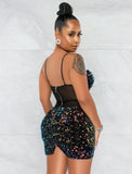 Sexy Strap Sleeveless Beading Mini Sheath Club