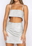 Sexy Strap High Waist Solid Sequined MiniTwo Piece Skirt