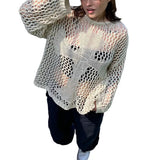 Shirt for Women y2k Clothes Spring Women's Clothing 2023 Latest Fashion Sexy Mesh Tops Knit Hollow out Loose Top-Outfit