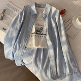 Thin Green Shirt Women Fashion Korean Loose Lapel Button Top Female Solid Basic Long Sleeve All Match Shirt New-Outfit