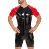 Toloer Men's PVC Bright Leather Onesie Sexy Slim Leather Clothing No Odor Size Accurate-Outfit