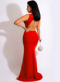 Sleeveless Patch Beaded Mermaid Long Evening