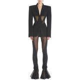 New Star Fashion Perspective Mesh Splicing Suit Personality Mesh Splicing