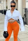Formal Solid Plain Short Blouse and Contrast Pants