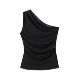 New Ribs Asymmetrical Neck Cover Stomach Sleeveless Vest