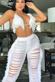 Knitted Cut Out Fringe Pants and Bikini Top 2 Piece Sets Womens Sexy Summer Beach Vacation Outfits 2023