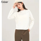 Women Fake Two Piece Sweater 2022 Winter Long Sleeve Mesh Half Turtleneck Knitted Pullover Warm Casual Chic