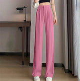 Toloer Pants Female Spring And Autumn 2024 New High Waist Hanging Feeling Loose Straight Leg Hanging Feeling Wide Leg Pants Large Size Pink Casual Pants-Outfit