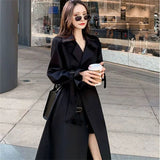 Women's Long-Term 2025 Spring And Autumn Black Korean Version Of Large-Size Small Man Popular British Wind Coat Over The Knee