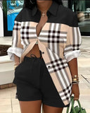 Women's Clothing Explosion Two Sets Of Long-Sleeved Shorts Printed Commuter