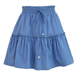 Summer Solid Sexy Mini Skirt Women Fashion Lace-up Plus Size Ruffle Boho A Line Skirt Ladies High Waist Skirt Jupe