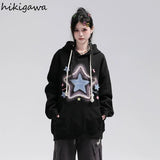 Hoodie Women Star Embroidery Streetwear Casual Oversized Tops Clothes for Teens Harajuku Hooded Fashion Y2k Sweatshirts-Outfit