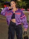 Autumn Baseball Green Purple Jackets For Women 2022 Print Buttons Top Jacket Coats Casual Varsity Bomber Jackets Top