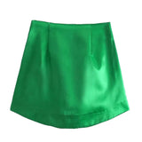 Women Chic Fashion Soft Touch Shiny Mini Skirt Vintage High Waist Side Zipper Female Skirts