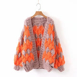 manual mohair wave pattern coat high quality winter plus size cardigans patchwork orange handmade coat sweaters