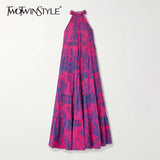 Bohemian Print Casual Dress For Women Stand Collar Sleeveless Loose Midi Dresses Female 2021 Fashion Clothing
