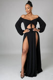 Off Shoulder Cut Out Slit Long Maxi