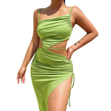 Folded Shoulder Irregular Hollow Dress Women's Summer Sexy Temperament Open