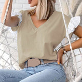 Short Sleeve Backless Lace Up Women Blouse Solid Oversize Large Size 3XL O-neck Lady Blouses Summer Loose Casual
