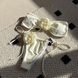 2024 New Solid-Colored Rose Breast Drawstring Strap Split Swimsuit