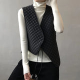 Women's Plaid Lace Up Cotton Quilted Vest 2022 Winter New Loose Casual Top Cotton
