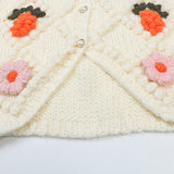 3D Flower Ball Hand Made Crochet White Cardigan Lazy CHIC Woman Full sleeve Knitted Sweater Loose Short Knitwear Jumper-Outfit
