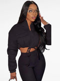 Casual High Collar Zipper Pocket Long Sleeve