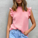 Hollow Out Design Bow Ruffle Women Blouse Plus Size 3XL Solid Pleated Butterfly Sleeve Ladies Blouses Summer
